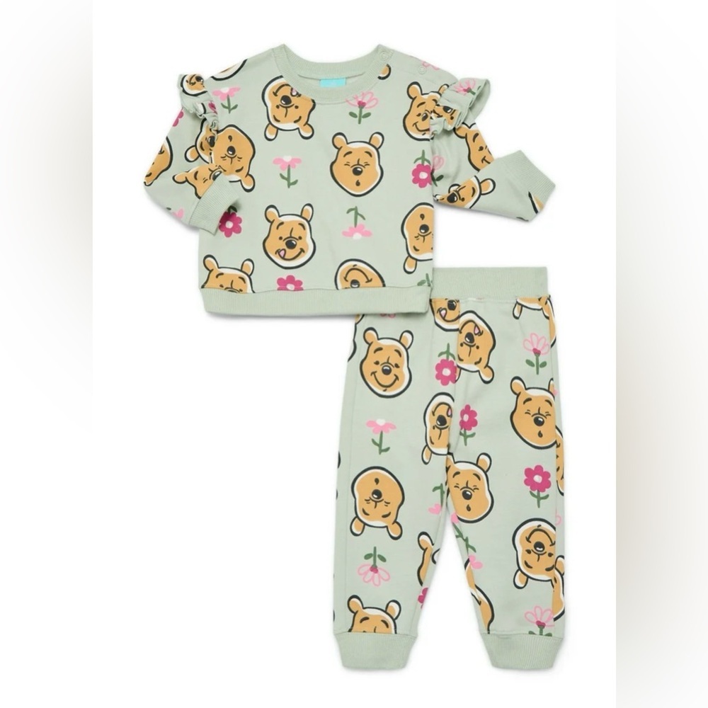 Disney Winnie The Pooh Baby Girls Fleece Crewneck Top And Pants Set 2 Piece 0-3